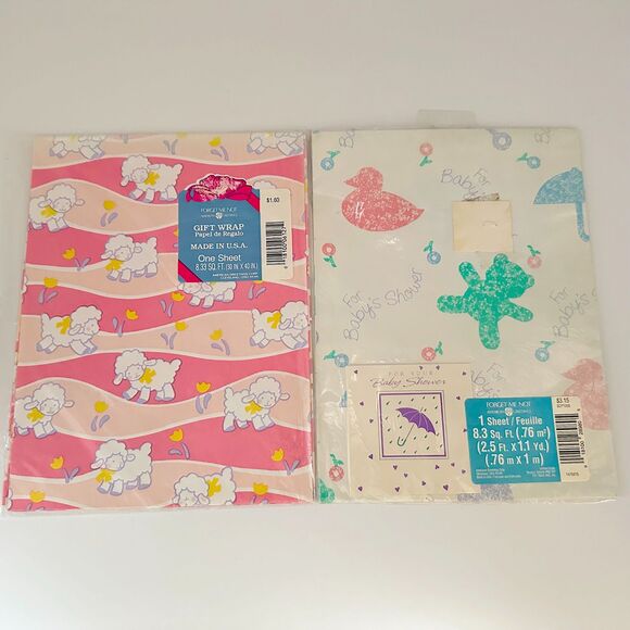 12 Vintage Forget Me Not Baby Shower Boy Girl Gift Wrap Sheets Sealed - Picture 4 of 9